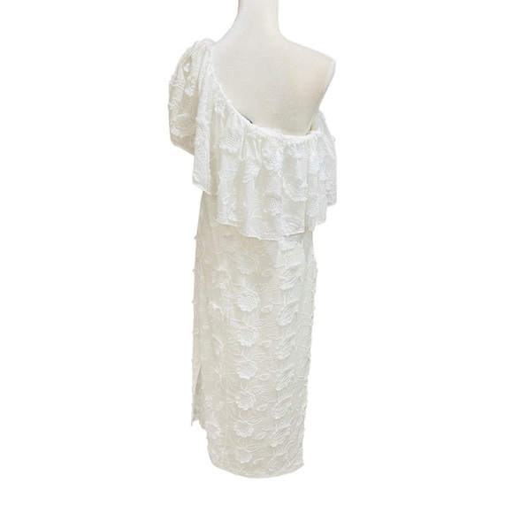 Abbey Glass Sutton Lace 3D Floral Ruffle One Shoulder Midi Dress White NWT $185 - Picture 7 of 16